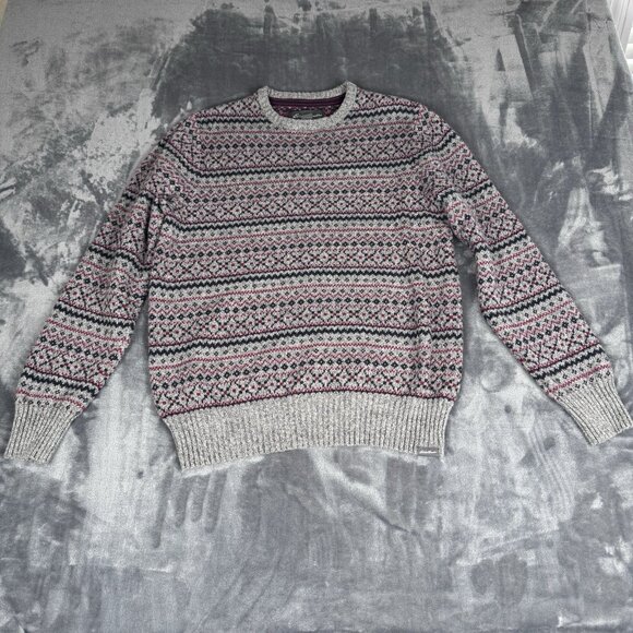 Vintage Eddie Bauer Sweater Mens Medium Gray Wool Blend Fair Isle Nordic Knit - Picture 1 of 9